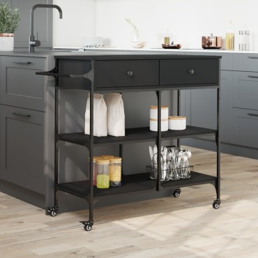 vidaXL Τρόλεϊ Κουζίνας Μαύρο 105x42x95cm από Επεξεργασμένο Ξύλο 1 τεμ.