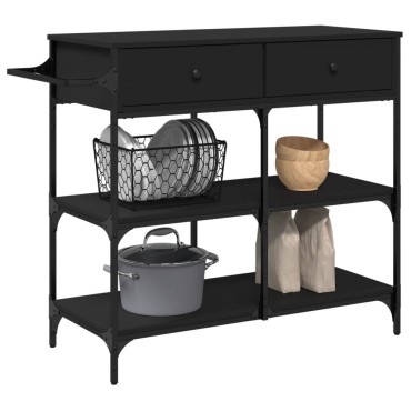 vidaXL Τρόλεϊ Κουζίνας Μαύρο 105x42x95cm από Επεξεργασμένο Ξύλο 1 τεμ.