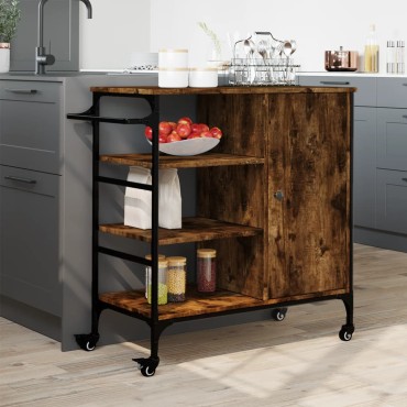 vidaXL Τρόλεϊ Κουζίνας Καπνιστή Δρυς 87,5x38,5x84,5cm Επεξ. Ξύλο 1 τεμ.