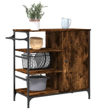 vidaXL Τρόλεϊ Κουζίνας Καπνιστή Δρυς 87,5x38,5x84,5cm Επεξ. Ξύλο 1 τεμ.