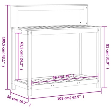 vidaXL Τραπέζι Κηπουρικής με Ράφια 108x50x109,5 εκ. Μασίφ Ψευδότσουγκα