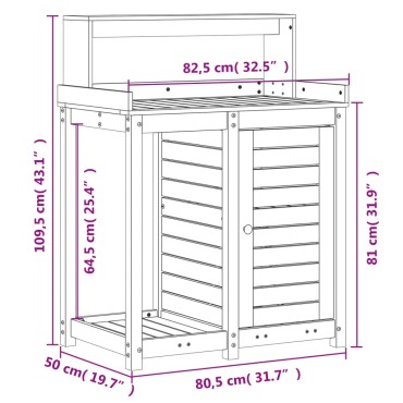 vidaXL Τραπέζι Κηπουρικής με Ράφια 82,5x50x109,5 εκ. Μασίφ Ξύλο Πεύκου