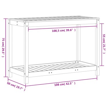 vidaXL Τραπέζι Κηπουρικής με Ράφι 108 x 50 x 75 εκ. Μασίφ Ξύλο Πεύκου