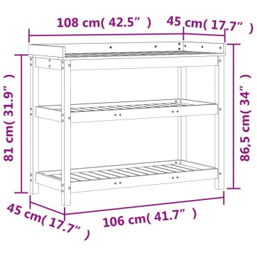 vidaXL Τραπέζι Κηπουρικής με Ράφια 108x45x86,5 εκ. Μασίφ Ψευδότσουγκα