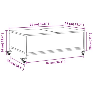 vidaXL Τραπεζάκι Σαλονιού με Ροδάκια Μαύρο 91x55x34cm Επεξ. Ξύλο 1 τεμ.