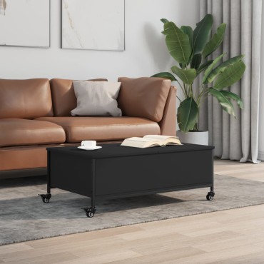 vidaXL Τραπεζάκι Σαλονιού με Ροδάκια Μαύρο 91x55x34cm Επεξ. Ξύλο 1 τεμ.