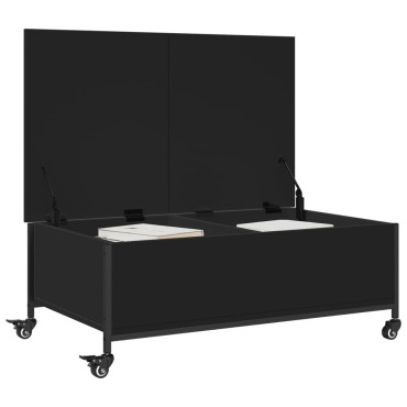 vidaXL Τραπεζάκι Σαλονιού με Ροδάκια Μαύρο 91x55x34cm Επεξ. Ξύλο 1 τεμ.