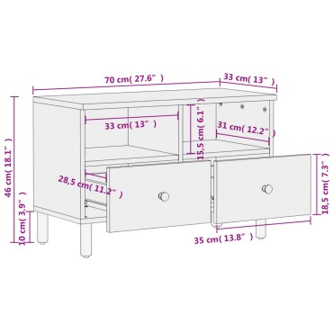 vidaXL Έπιπλο Τηλεόρασης Μαύρο 70x33x46cm από Μασίφ Ξύλο Μάνγκο