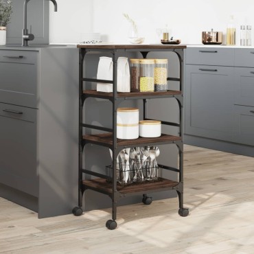 vidaXL Τρόλεϊ Κουζίνας Καφέ Δρυς 45x35x89,5cm Επεξεργασμένο Ξύλο 1 τεμ.