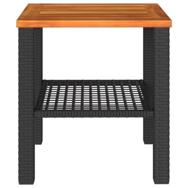 vidaXL Τραπέζι Κήπου Μαύρο 40x40x42cm Συνθετικό Ρατάν & Ξύλο Ακακίας 1 τεμ.