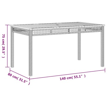 vidaXL Τραπέζι Κήπου Γκρι 140x80x75cm Συνθετικό Ρατάν / Ξύλο Ακακίας 1 τεμ.