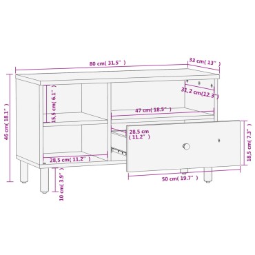 vidaXL Έπιπλο Τηλεόρασης Μαύρο 80x33x46cm από Μασίφ Ξύλο Μάνγκο