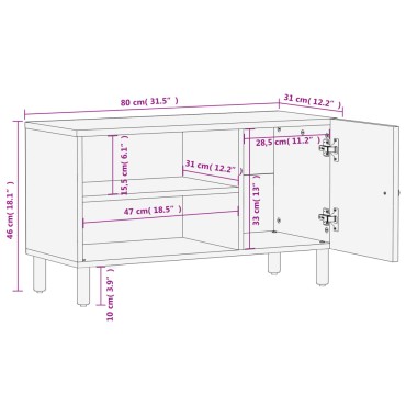 vidaXL Έπιπλο Τηλεόρασης Μαύρο 80x31x46cm από Μασίφ Ξύλο Μάνγκο