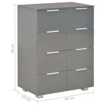 vidaXL Μπουφές Ψηλός Γυαλιστερός Γκρι 60x35x80cm Επεξ. Ξύλο 1 τεμ.
