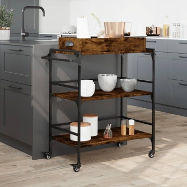 vidaXL Τρόλεϊ Κουζίνας Καπνιστή Δρυς 81,5x41x92,5cm Επεξεργασμένο Ξύλο 1 τεμ.