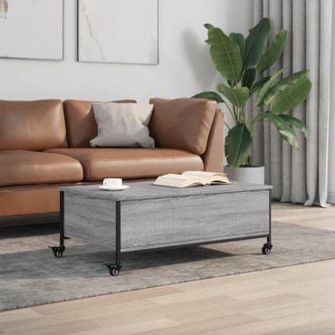 vidaXL Τραπεζάκι Σαλονιού Ροδάκια Γκρι Sonoma 91x55x34cm Επεξ. Ξύλο 1 τεμ.
