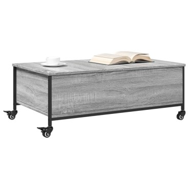 vidaXL Τραπεζάκι Σαλονιού Ροδάκια Γκρι Sonoma 91x55x34cm Επεξ. Ξύλο 1 τεμ.