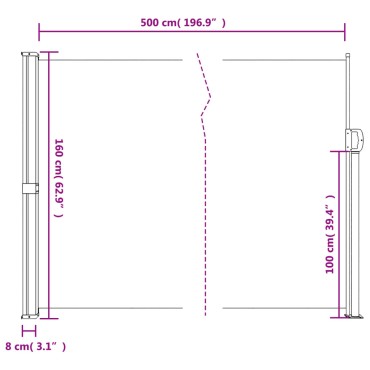 vidaXL Σκίαστρο Πλαϊνό Συρόμενο Μαύρο 160 x 500 εκ.
