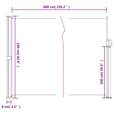 vidaXL Σκίαστρο Πλαϊνό Συρόμενο Ανθρακί 160 x 600 εκ.