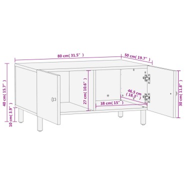 vidaXL Τραπεζάκι Σαλονιού Μαύρο 80x50x40cm από Μασίφ Ξύλο Μάνγκο 1 τεμ.