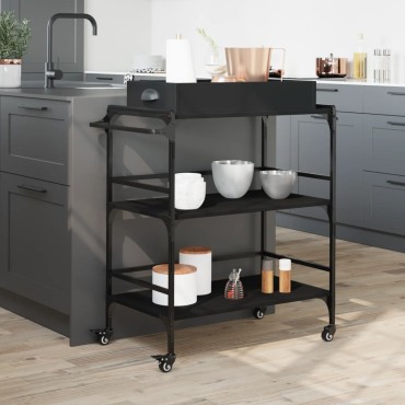vidaXL Τρόλεϊ Κουζίνας Μαύρο 81,5x41x92,5cm από Επεξεργασμένο Ξύλο 1 τεμ.