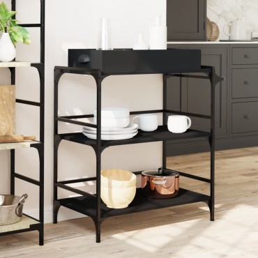 vidaXL Τρόλεϊ Κουζίνας Μαύρο 81,5x41x92,5cm από Επεξεργασμένο Ξύλο 1 τεμ.