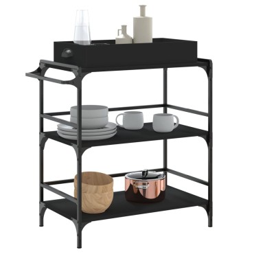vidaXL Τρόλεϊ Κουζίνας Μαύρο 81,5x41x92,5cm από Επεξεργασμένο Ξύλο 1 τεμ.