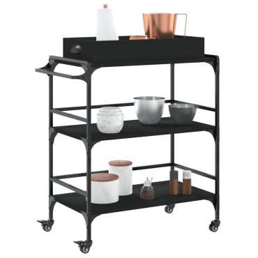 vidaXL Τρόλεϊ Κουζίνας Μαύρο 81,5x41x92,5cm από Επεξεργασμένο Ξύλο 1 τεμ.