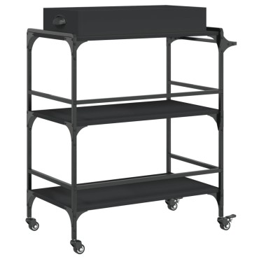 vidaXL Τρόλεϊ Κουζίνας Μαύρο 81,5x41x92,5cm από Επεξεργασμένο Ξύλο 1 τεμ.