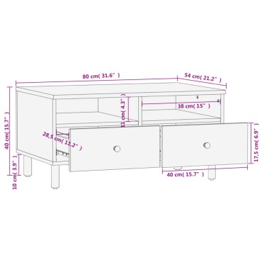 vidaXL Τραπεζάκι Σαλονιού Μαύρο 80x54x40cm από Μασίφ Ξύλο Μάνγκο 1 τεμ.
