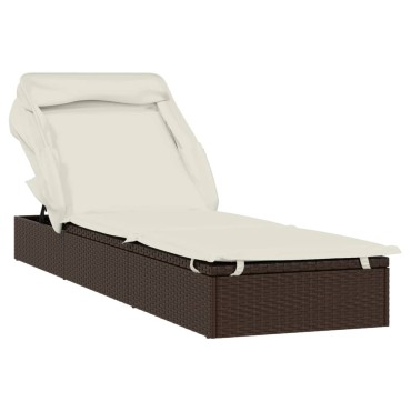 vidaXL Ξαπλώστρα με Πτυσσόμενη Οροφή Καφέ 213x63x97cm Συνθ. Ρατάν 1 τεμ.