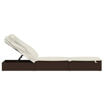 vidaXL Ξαπλώστρα με Πτυσσόμενη Οροφή Καφέ 213x63x97cm Συνθ. Ρατάν 1 τεμ.
