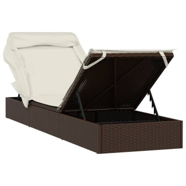 vidaXL Ξαπλώστρα με Πτυσσόμενη Οροφή Καφέ 213x63x97cm Συνθ. Ρατάν 1 τεμ.