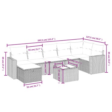 vidaXL Σετ Καναπέ Κήπου 8 τεμ. Μικτό Μπεζ Συνθετικό Ρατάν με Μαξιλάρια 55x55cm