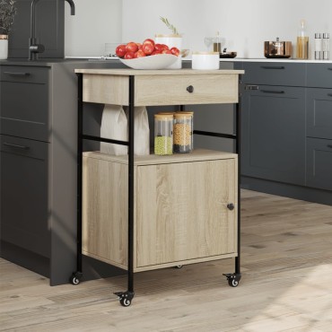 vidaXL Τρόλεϊ Κουζίνας Sonoma Δρυς 56x43x89,5cm Επεξεργασμένο Ξύλο 1 τεμ.