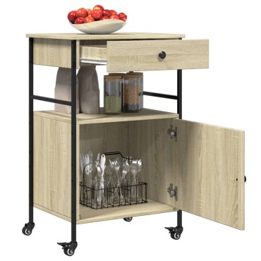 vidaXL Τρόλεϊ Κουζίνας Sonoma Δρυς 56x43x89,5cm Επεξεργασμένο Ξύλο 1 τεμ.