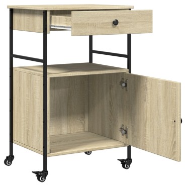 vidaXL Τρόλεϊ Κουζίνας Sonoma Δρυς 56x43x89,5cm Επεξεργασμένο Ξύλο 1 τεμ.