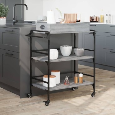 vidaXL Τρόλεϊ Κουζίνας Sonoma Γκρι 81,5x41x92,5cm Επεξεργασμένο Ξύλο 1 τεμ.