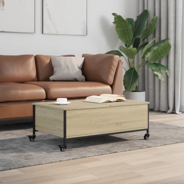 vidaXL Τραπεζάκι Σαλονιού Ροδάκια Sonoma Δρυς 91x55x34cm Επεξ. Ξύλο 1 τεμ.