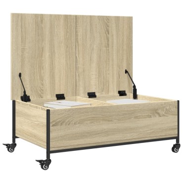 vidaXL Τραπεζάκι Σαλονιού Ροδάκια Sonoma Δρυς 91x55x34cm Επεξ. Ξύλο 1 τεμ.