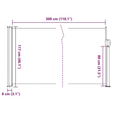 vidaXL Σκίαστρο Πλαϊνό Συρόμενο Μαύρο 117 x 300 εκ.