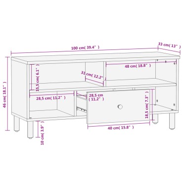 vidaXL Έπιπλο Τηλεόρασης Μαύρο 100x33x46cm από Μασίφ Ξύλο Μάνγκο