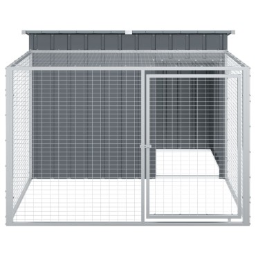 vidaXL Σπιτάκι Σκύλου με Αυλή Ανθρακί 153x194x110 εκ. Γαλβαν. Χάλυβας