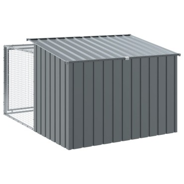 vidaXL Σπιτάκι Σκύλου με Αυλή Ανθρακί 153x194x110 εκ. Γαλβαν. Χάλυβας
