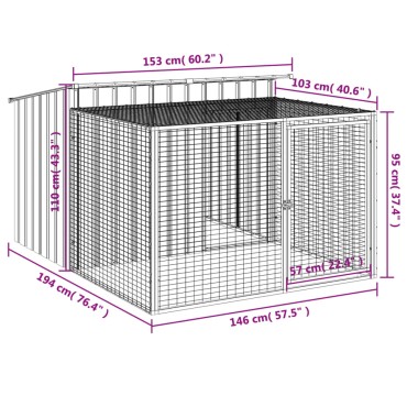 vidaXL Σπιτάκι Σκύλου με Αυλή Ανθρακί 153x194x110 εκ. Γαλβαν. Χάλυβας