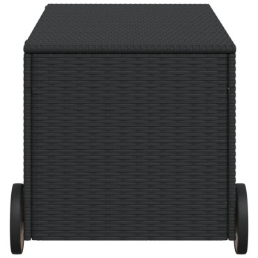 vidaXL Κουτί Αποθήκευσης Κήπου με Ρόδες Μαύρο 190 Λίτρα Συνθ. Ρατάν 107x55x50/53cm 1 τεμ.