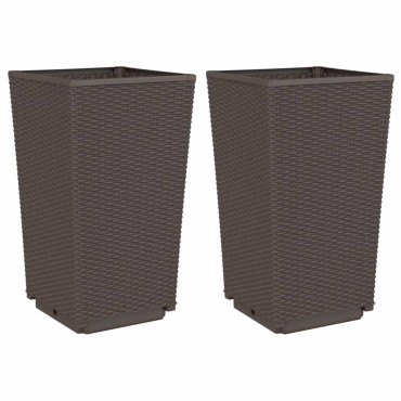 vidaXL Ζαρντινιέρες Κήπου 2 τεμ. Καφέ 32,5x32,5x57 εκ. Πολυπροπυλένιο