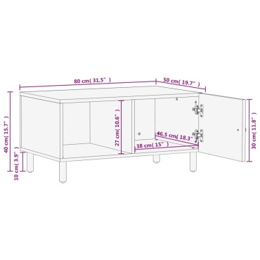 vidaXL Τραπεζάκι Σαλονιού Μαύρο 80x50x40cm από Μασίφ Ξύλο Μάνγκο 1 τεμ.