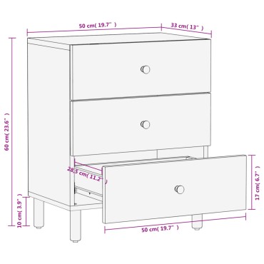 vidaXL Κομοδίνο Μαύρο 50x33x60cm από Μασίφ Ξύλο Μάνγκο 1 τεμ.
