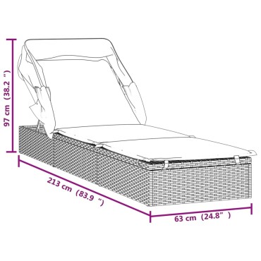 vidaXL Ξαπλώστρα Πτυσσόμενη Οροφή Μαύρη 213x63x97cm Συνθ. Ρατάν 1 τεμ.